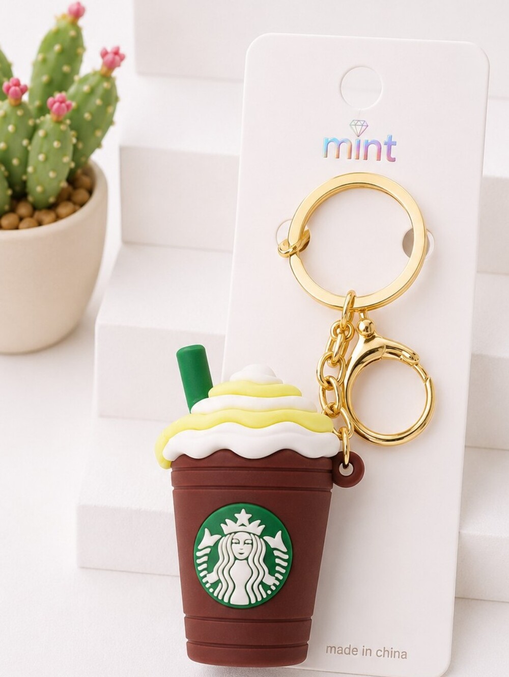Women's 3D Mini Fashion Keychain Bag Charm Coffee Theme Purse Accessories BROWN